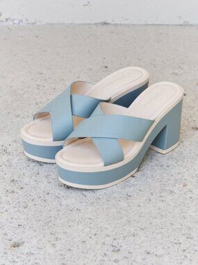 NWT Weeboo Cherish The Moments Contrast Platform Sandals in Misty Blue